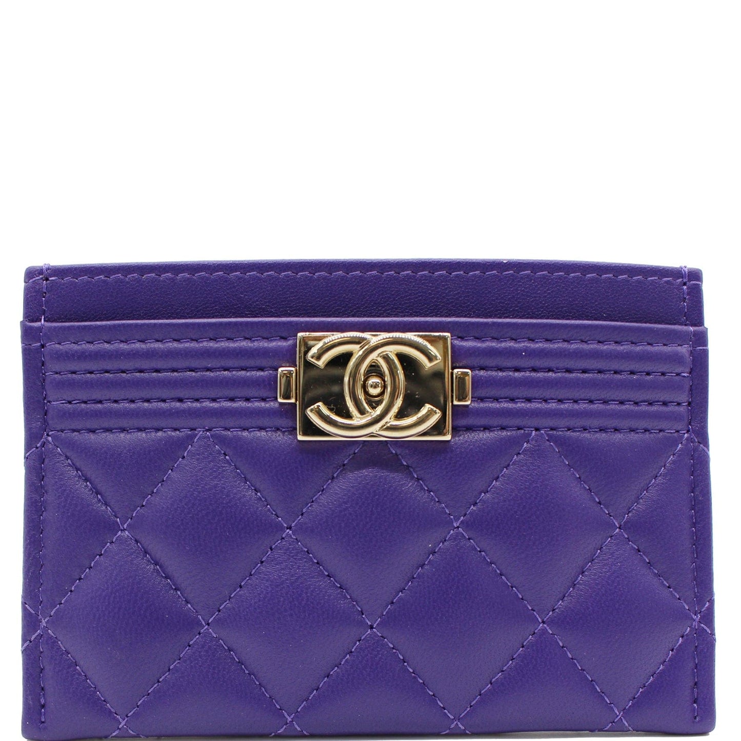 CHANEL Boy Leather Card Holder Purple