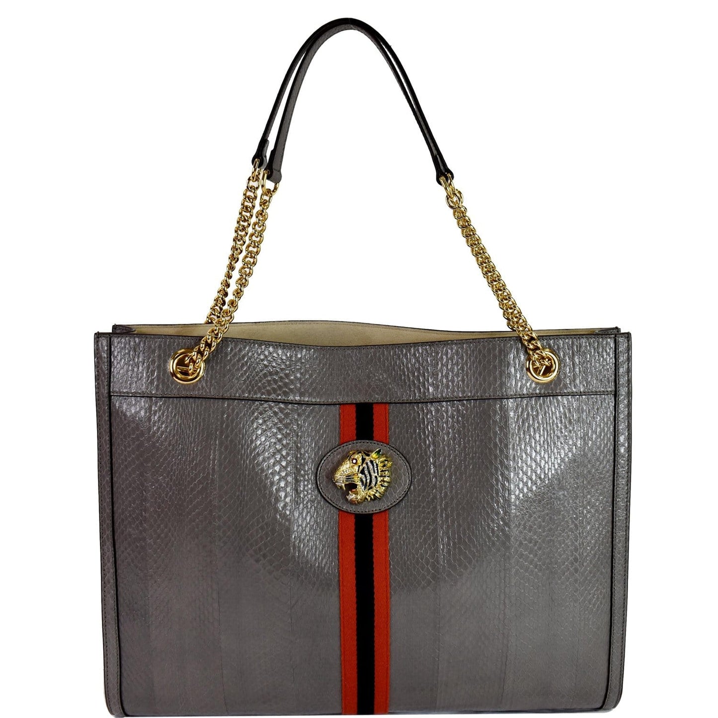 GUCCI Rajah Large Snakeskin Tote Shoulder Bag Dusty Grey