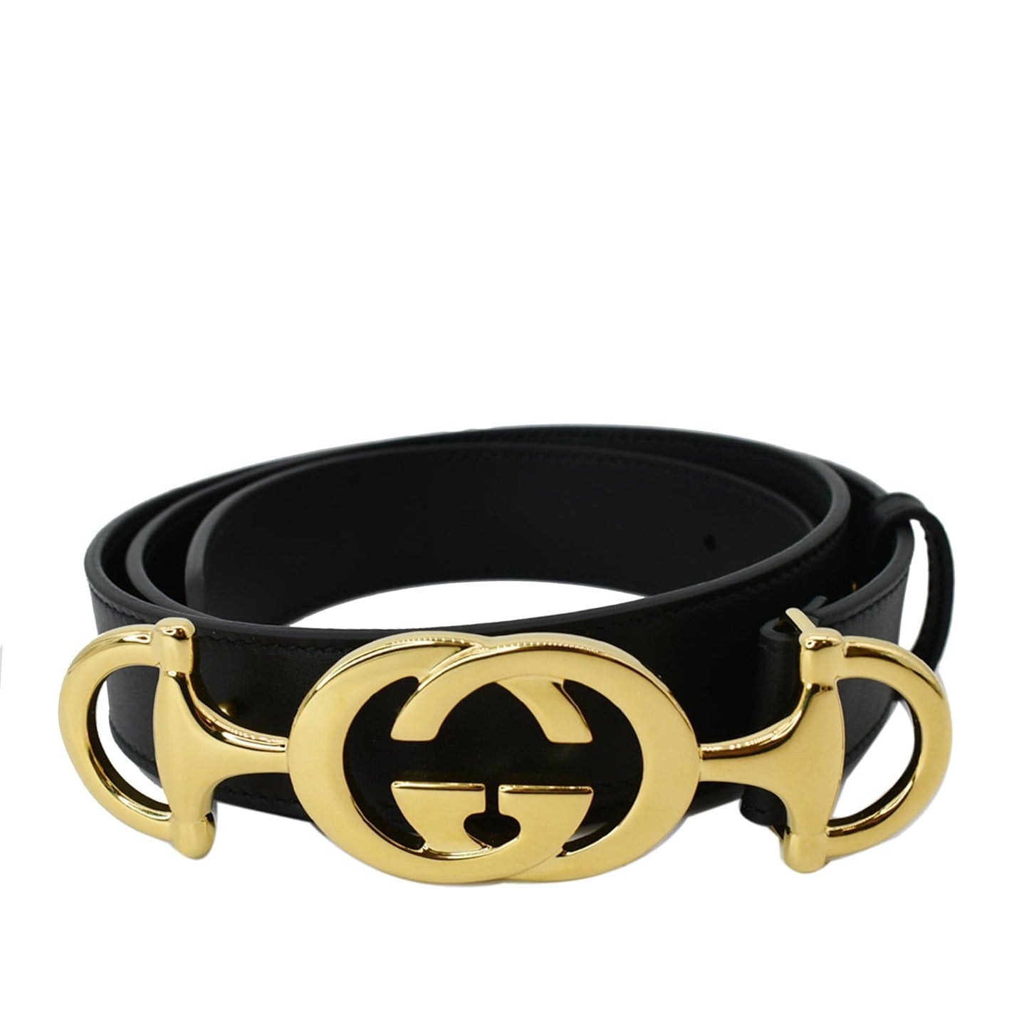 GUCCI Horsebit Interlocking Leather Belt Black 550122 Size 95/38