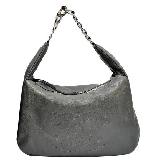 CHANEL 31 Small CC Caviar Leather Hobo Bag Grey