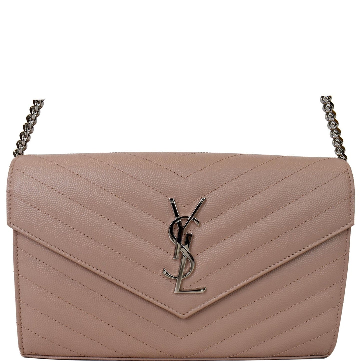 YVES SAINT LAURENT Monogram Grain De Poudre Chain Wallet Rose Pink