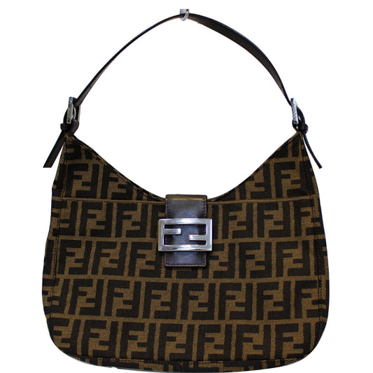 FENDI Zucca Canvas Hobo Shoulder Bag Brown