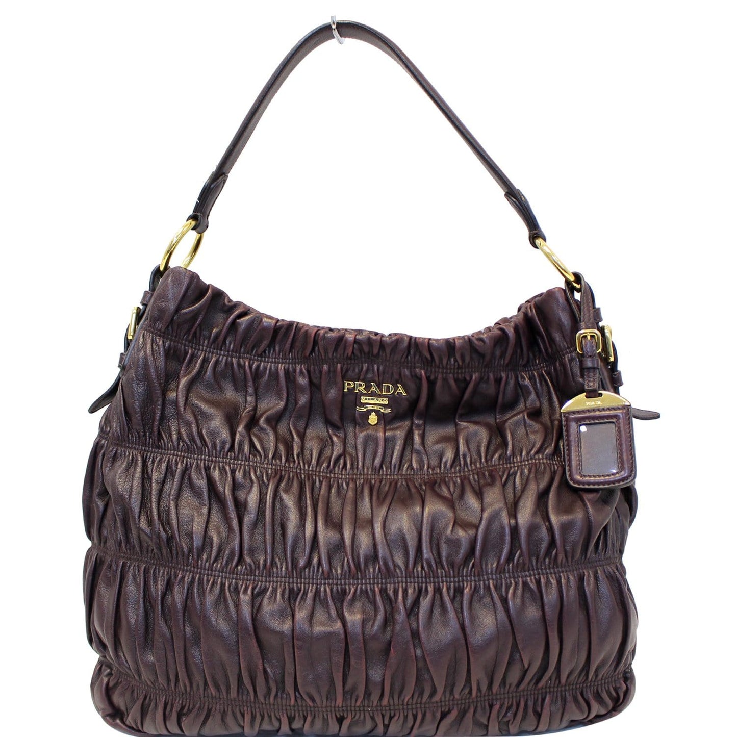 PRADA Gaufre Nappa Leather Hobo Bag Brown