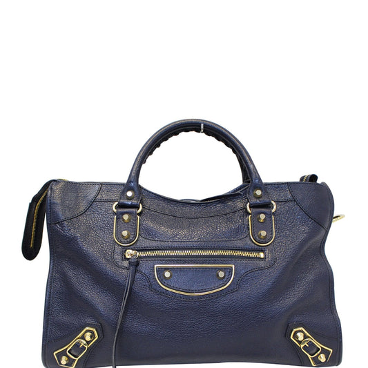 BALENCIAGA Metallic Edge City Leather Shoulder Bag Navy Blue - Last Call