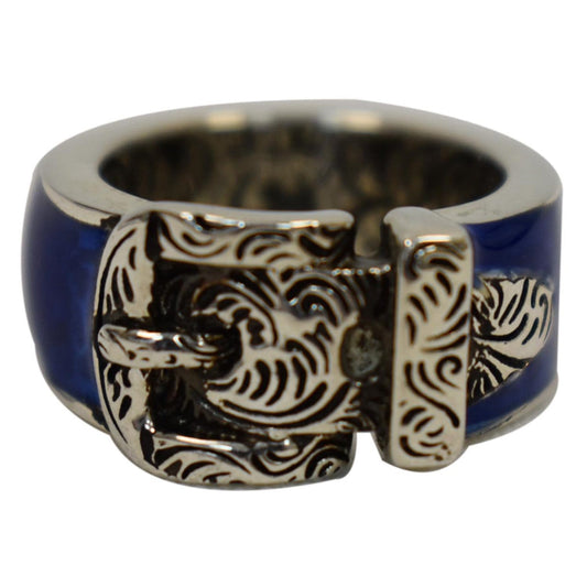 GUCCI Sterling Silver Enamel Buckle Ring Blue Size US 5 - 10% OFF