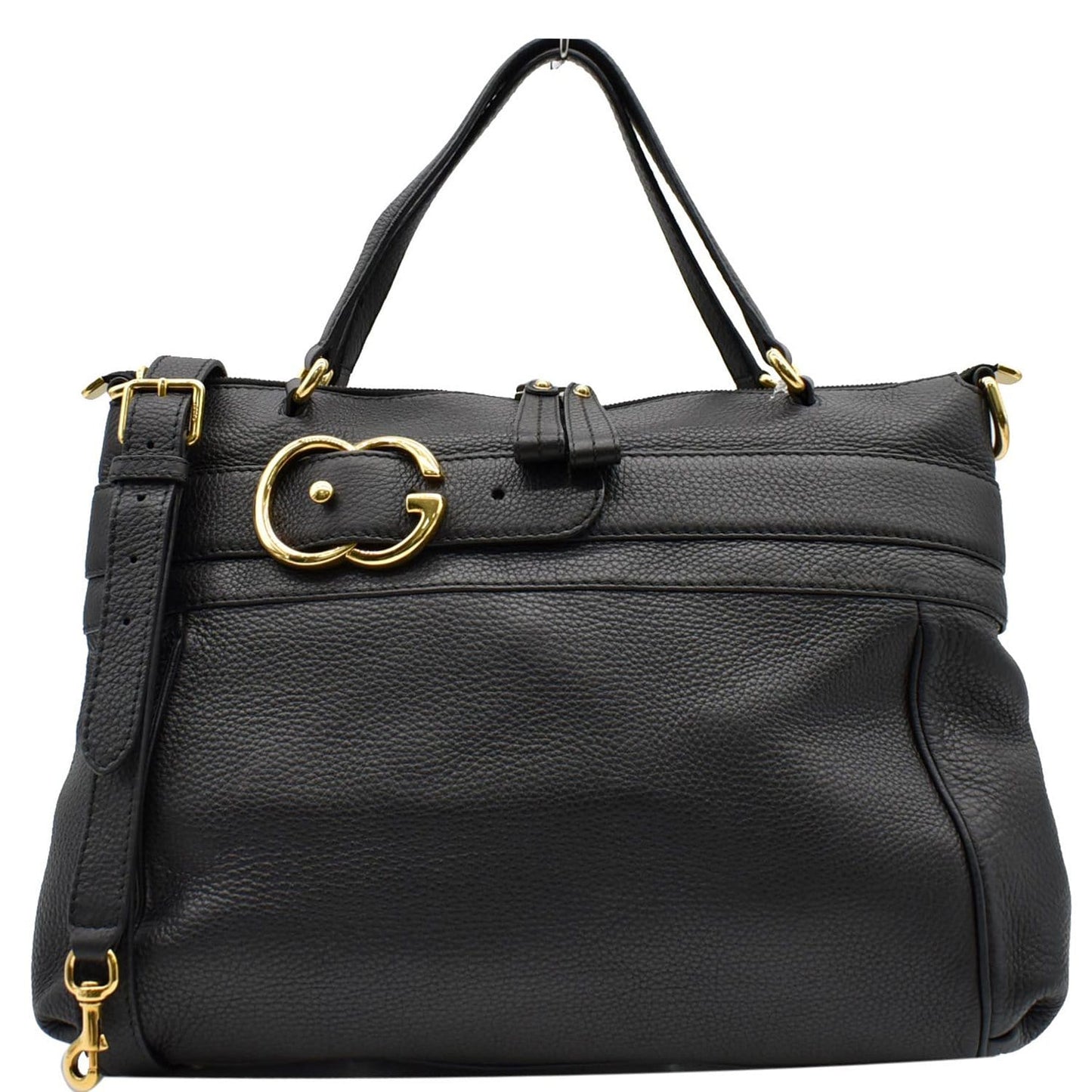 GUCCI Ride Medium Pebbled Leather Top Handle Shoulder Bag Black