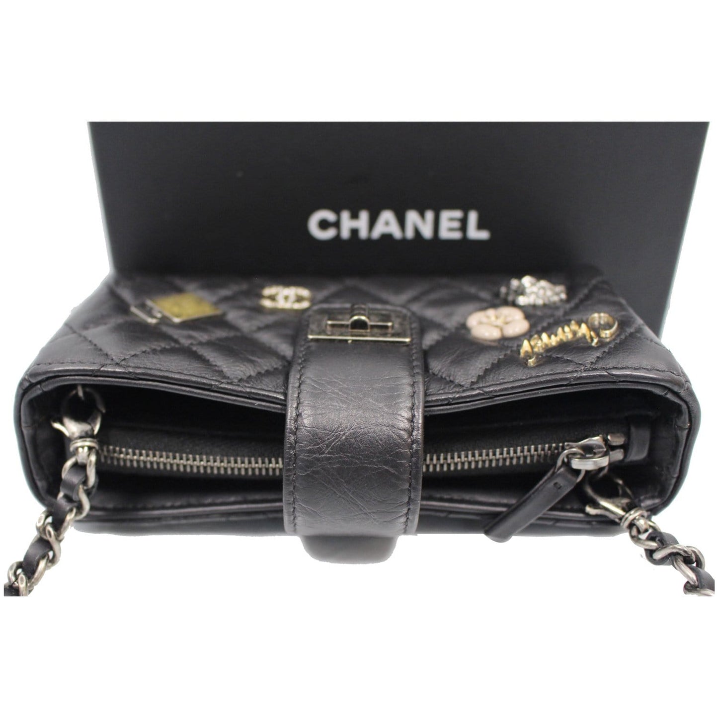 CHANEL Reissue Lucky Charm Quilted Leather Chain Crossbody Clutch Bag Black