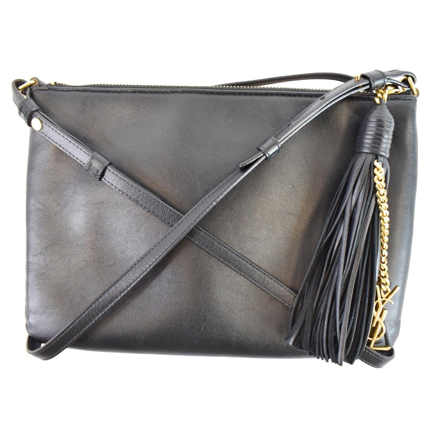 YVES SAINT LAURENT Teen Monogram Calfskin Leather Crossbody Bag Black