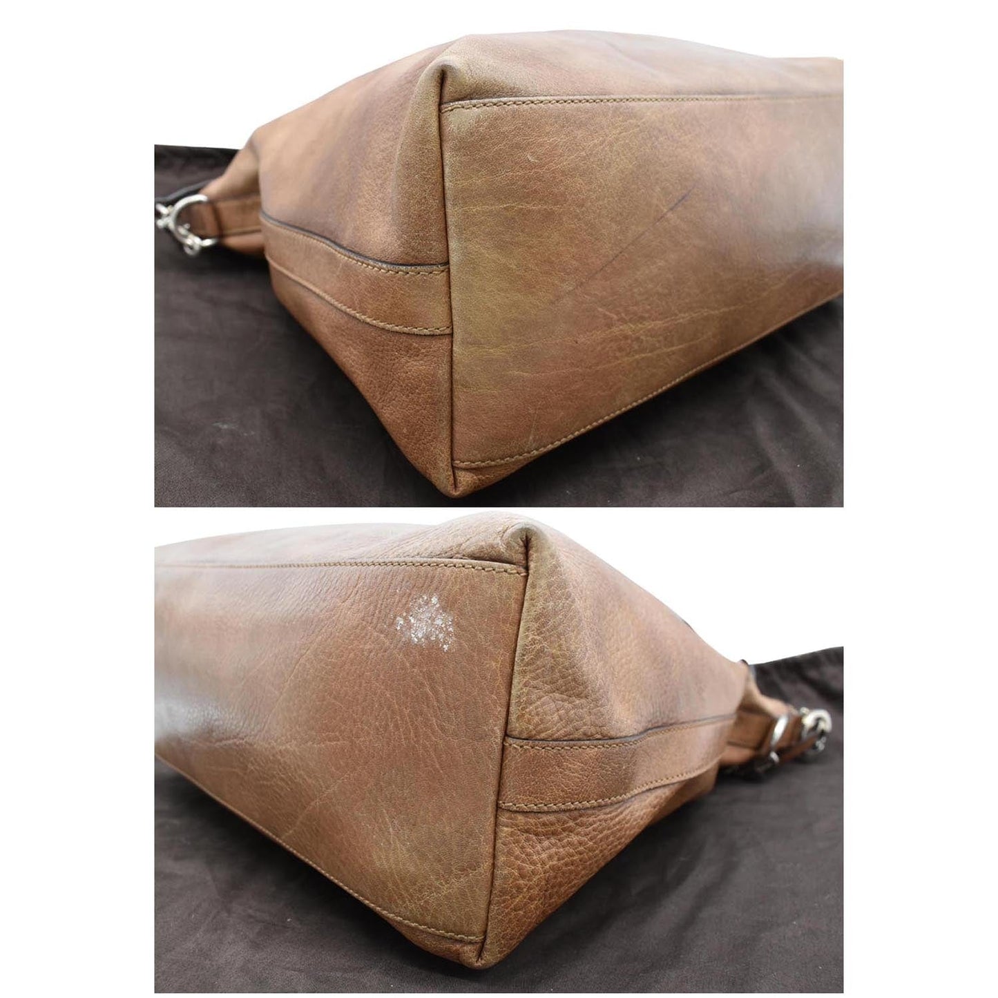 GUCCI Miss GG Pebbled Leather Hobo Bag Brown 323676