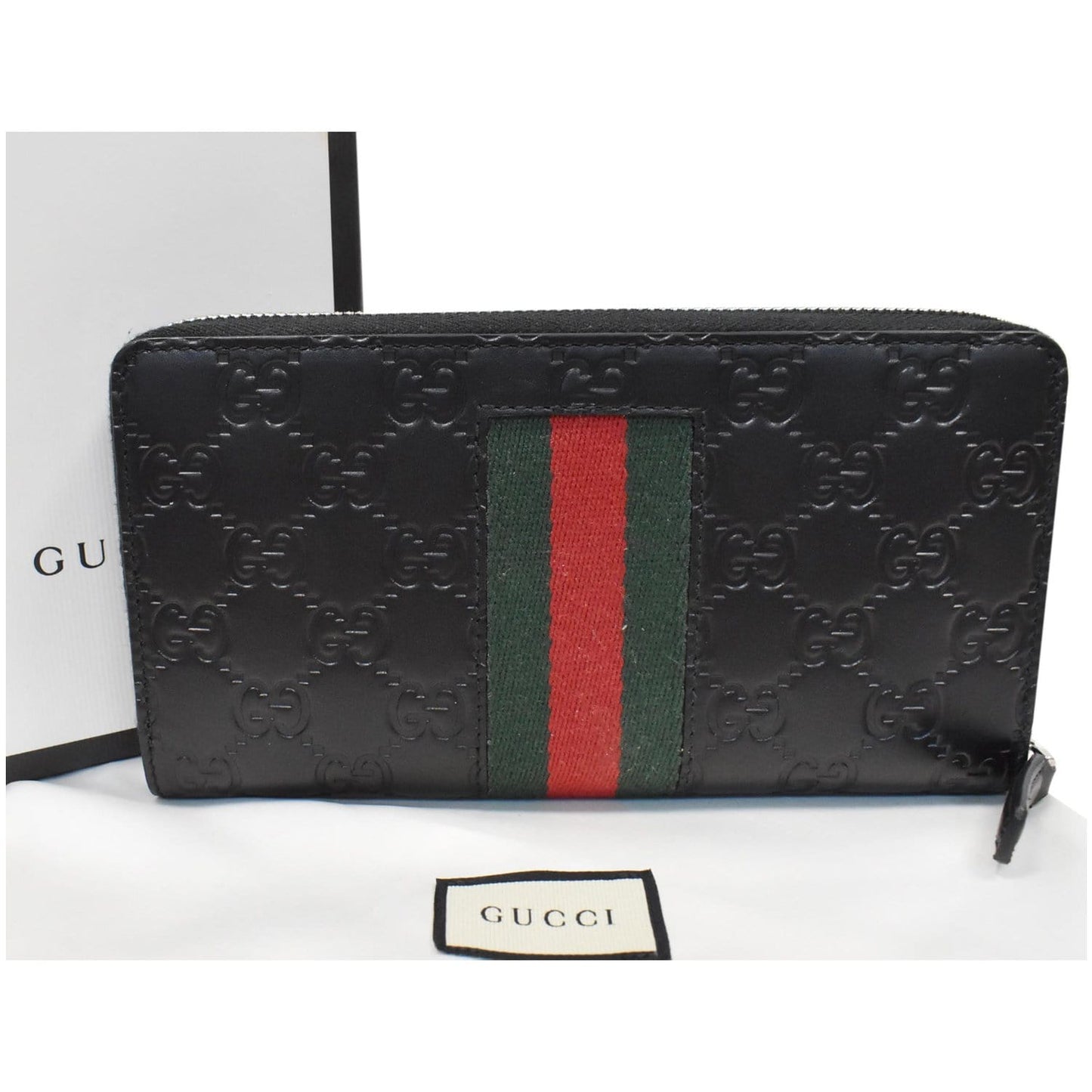 GUCCI Web Guccissima Leather Zip Around Wallet Black 408831