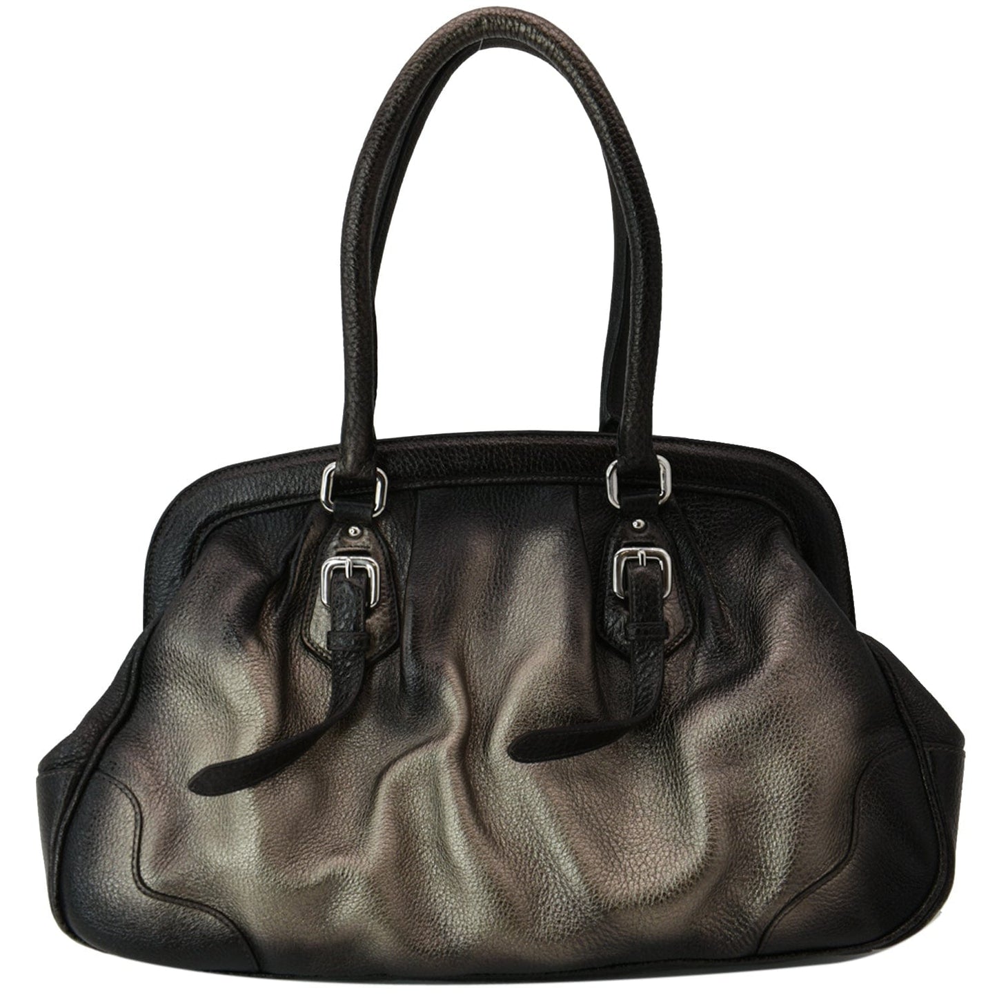 PRADA Gradient Antik Frame Leather Satchel Bag Bronze Metallic