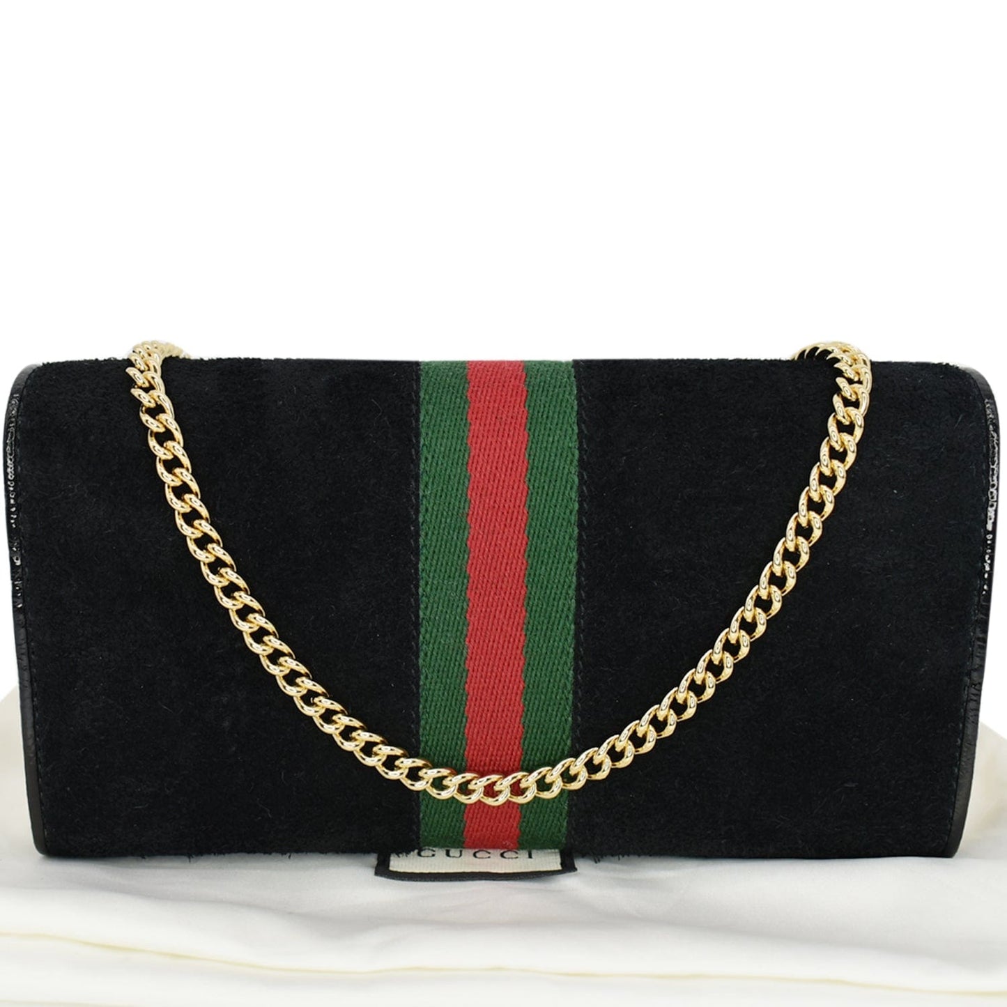 GUCCI Ophidia Suede Patent Web Leather Wallet On Chain Crossbody Bag Black 546592