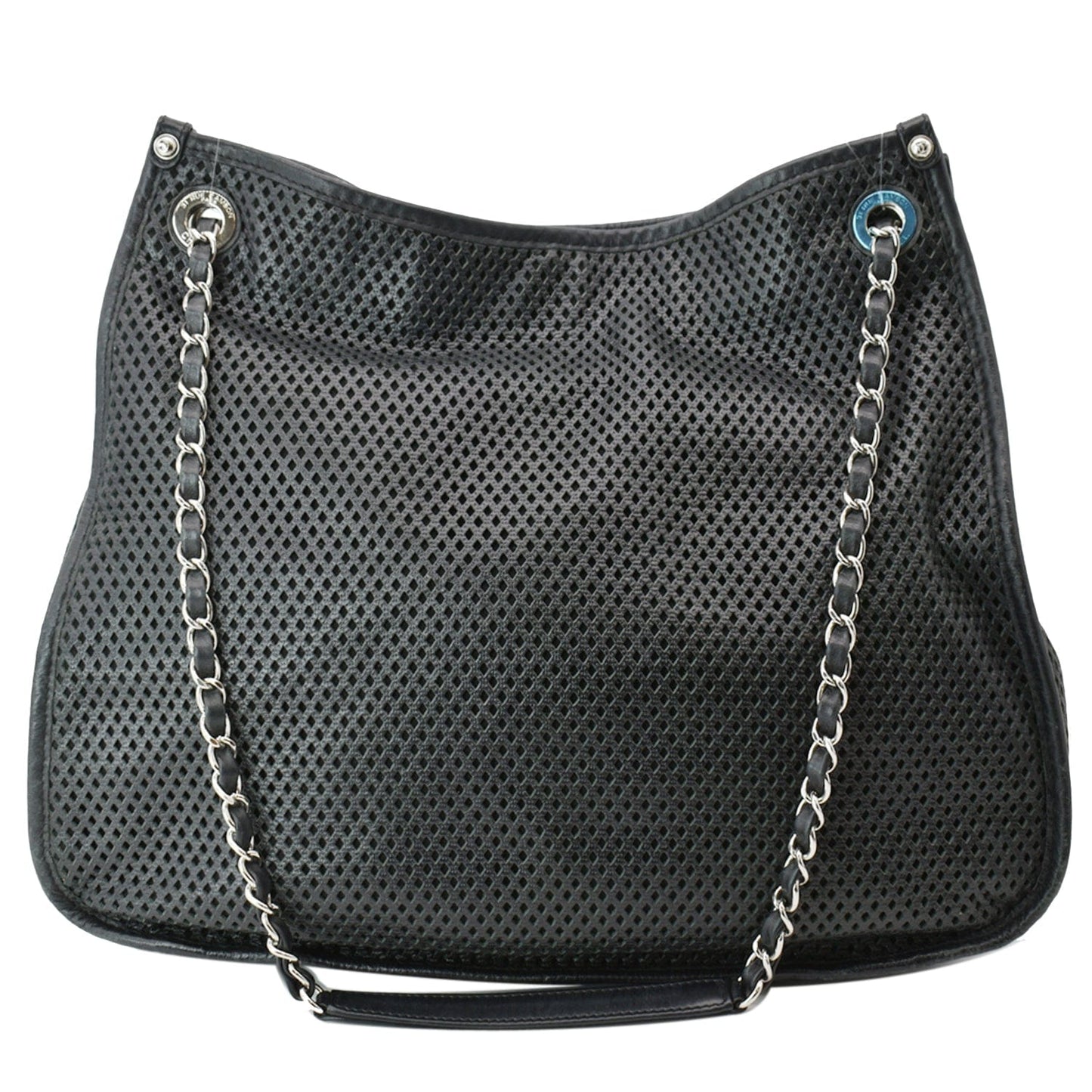 CHANEL Perforated Up In The Air Calfskin Tote Bag Black