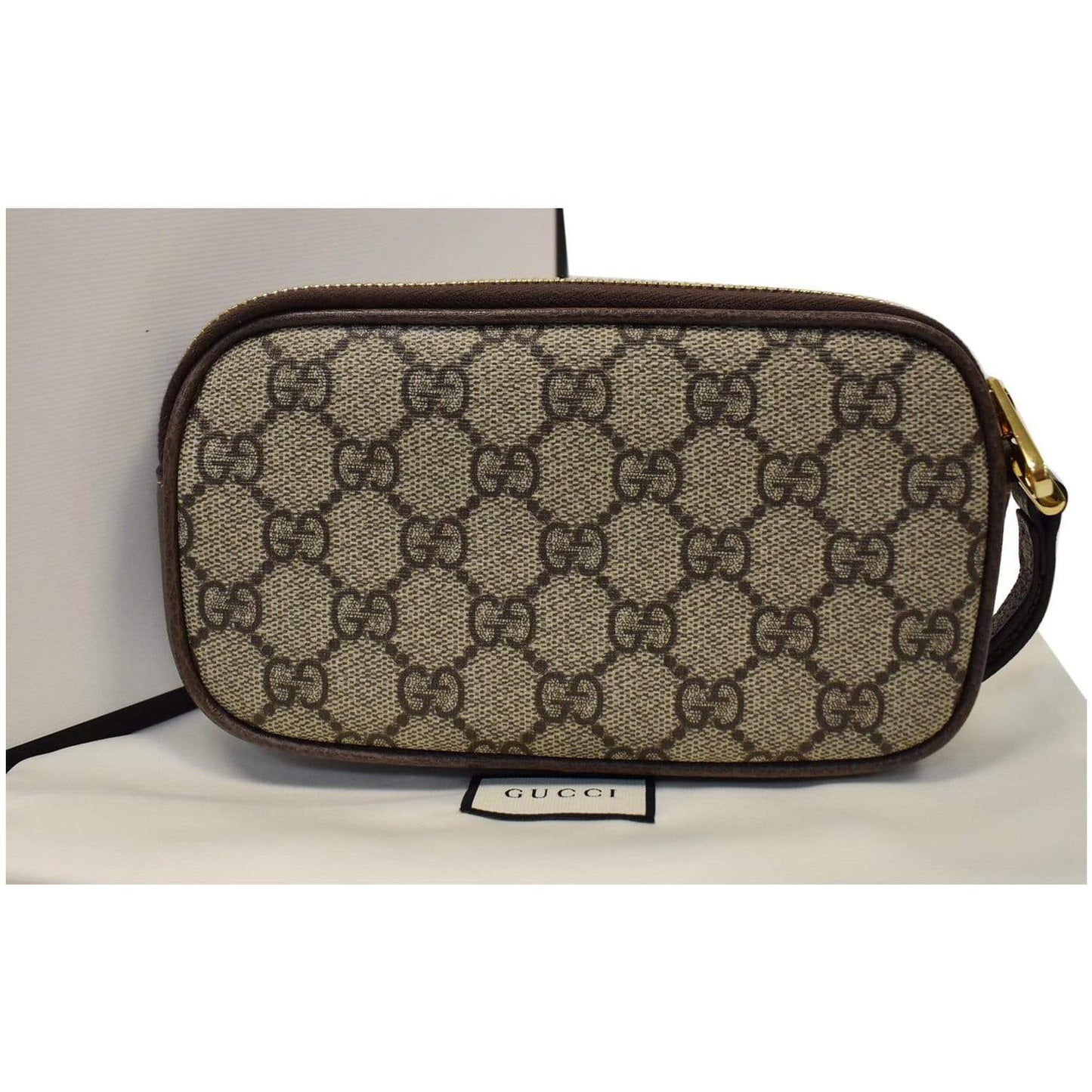 GUCCI Ophidia GG Supreme Monogram Phone Case Wristlet Brown 517366