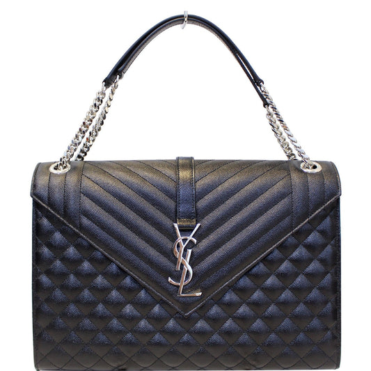 YVES SAINT LAURENT Envelope Large Matelasse Embossed Leather Shoulder Bag Black