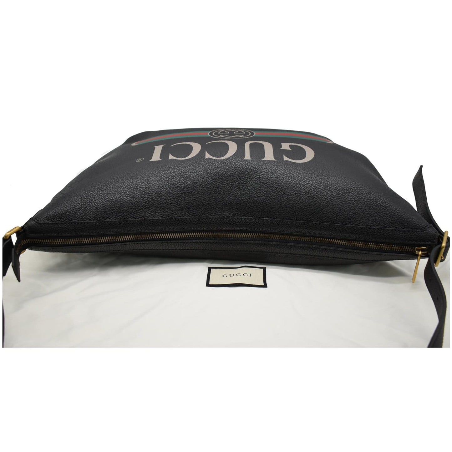 GUCCI Half Moon Logo Calfskin Leather Hobo Shoulder Bag Black 523588