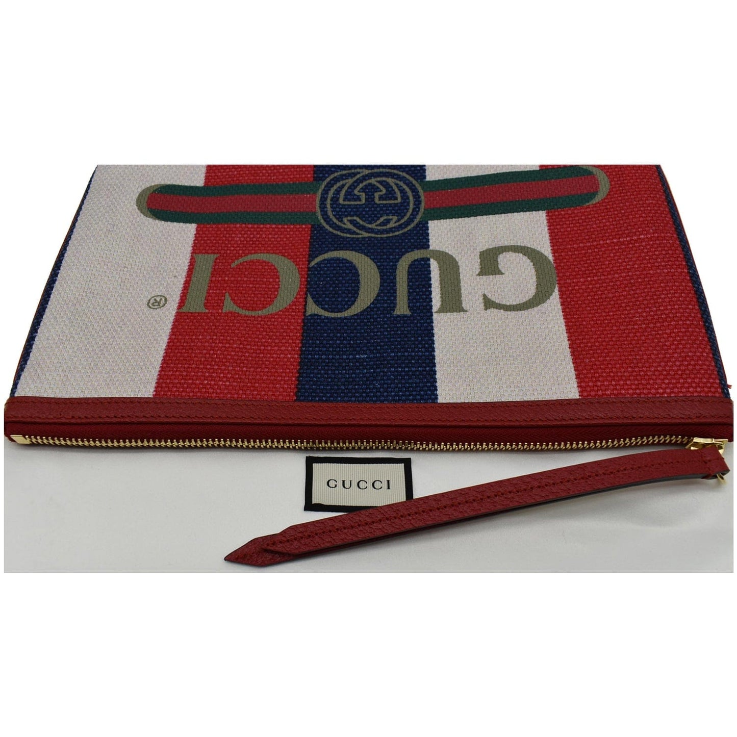 GUCCI Linea Merida Web Stripe Canvas Zip Pouch Multicolor 524788