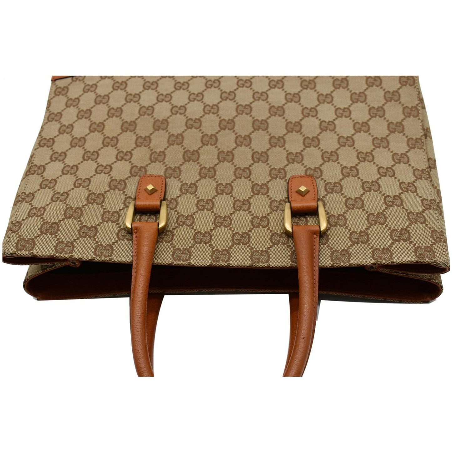 GUCCI Nailhead Medium GG Canvas Monogram Tote Bag Orange 120897