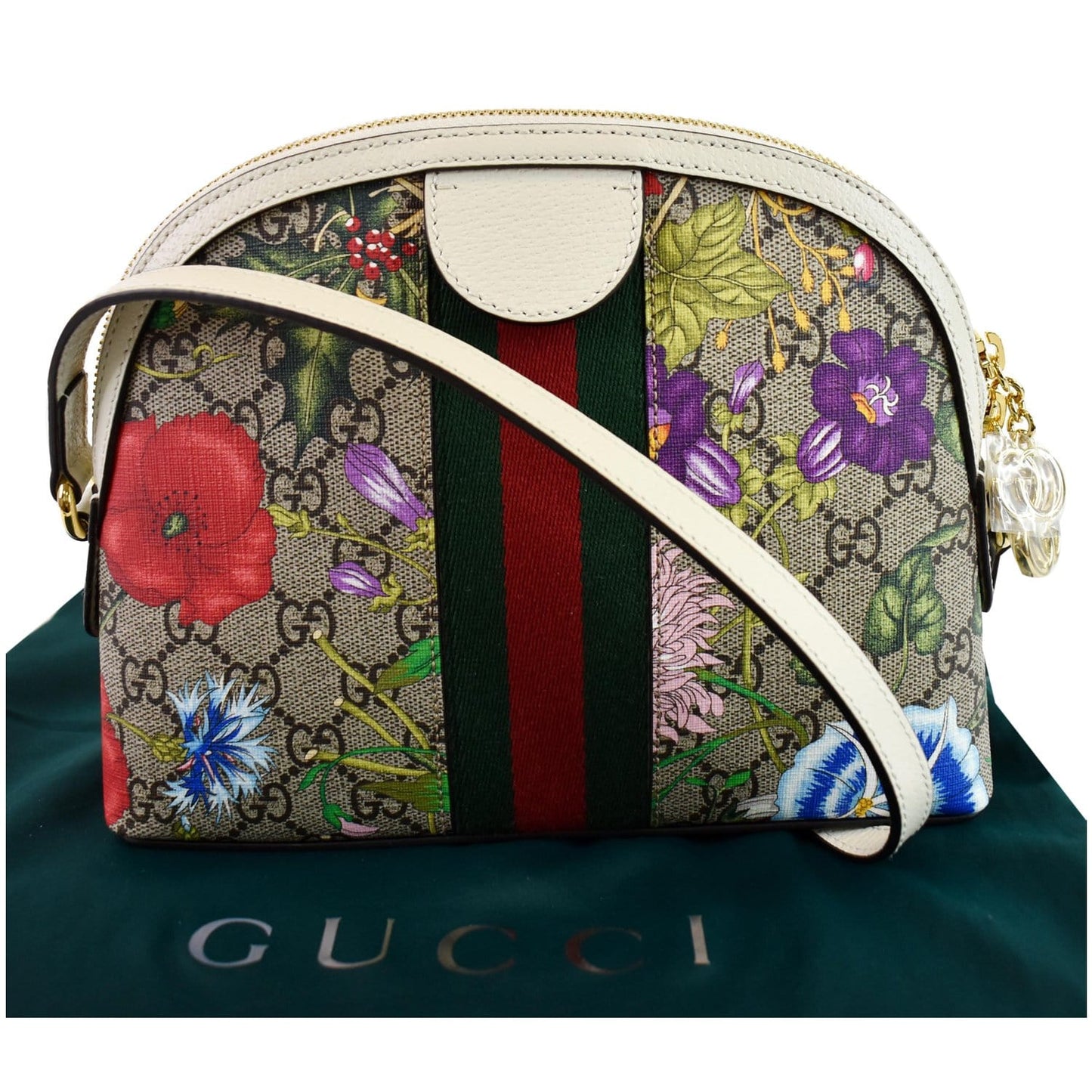 GUCCI Ophidia Flora Small Supreme Canvas Shoulder Bag Beige 499621