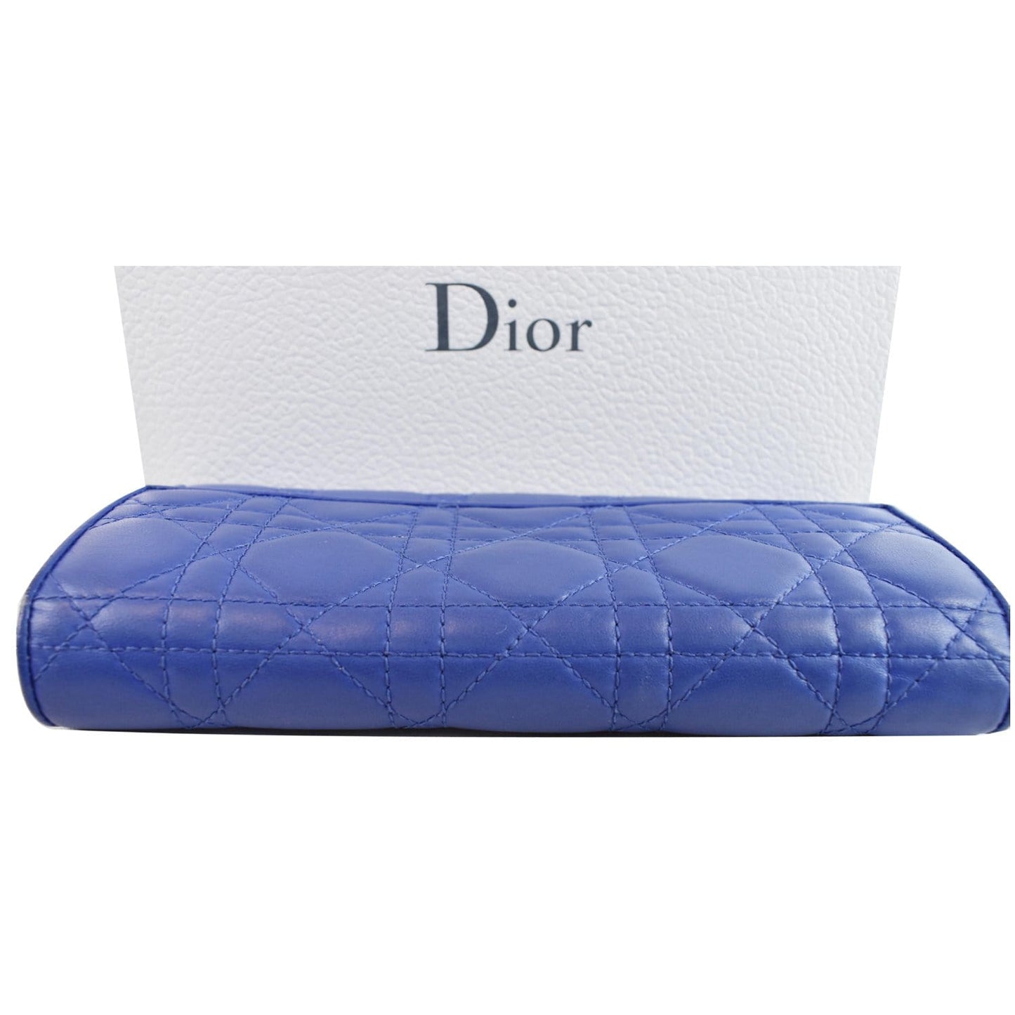 CHRISTIAN DIOR Cannage Lady Dior Charm Leather Wallet Blue - Last Call