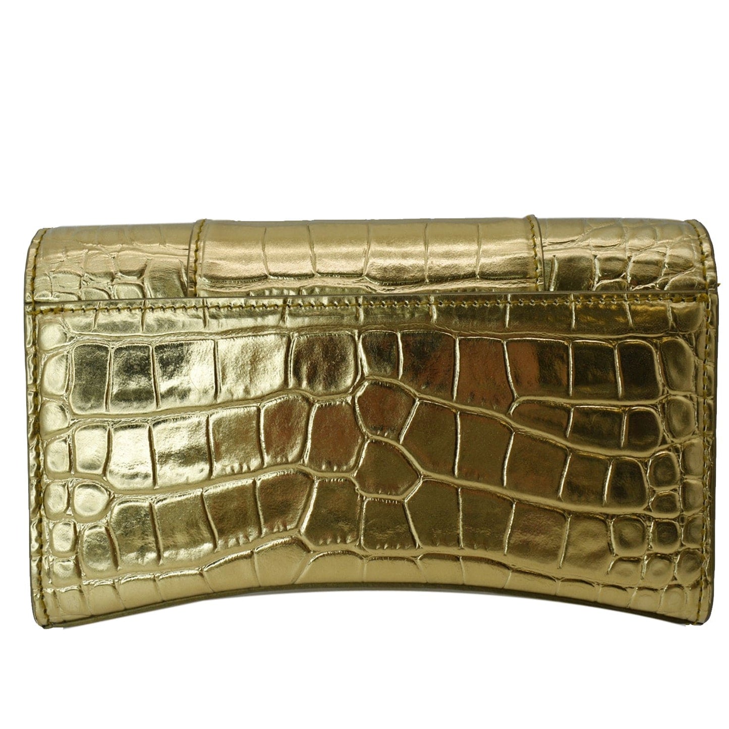 BALENCIAGA Hourglass Metallized Crocodile Embossed Wallet on Chain Crossbody Bag Gold