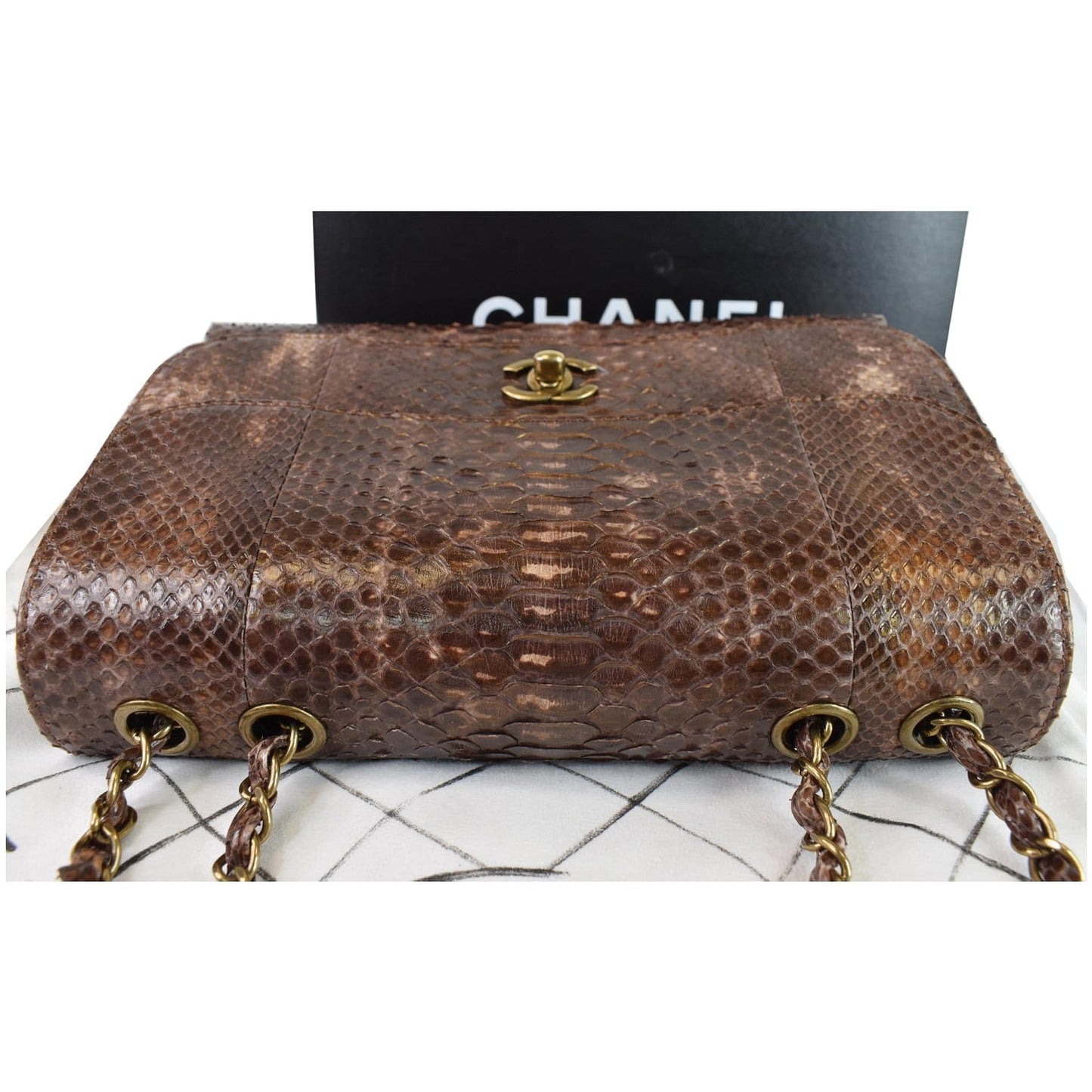 CHANEL Timeless Classic Flap Python Shoulder Bag Brown