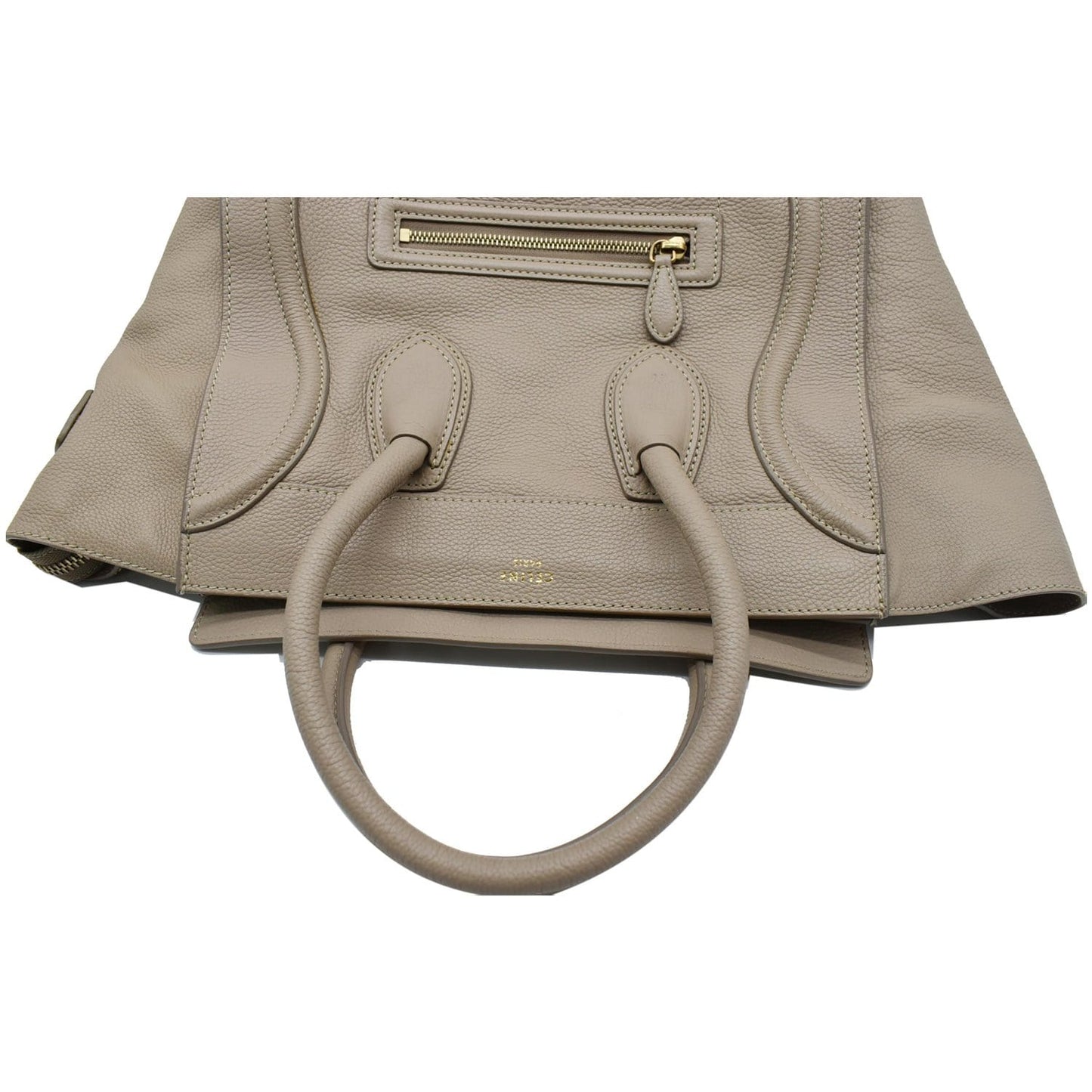 CELINE Drummed Mini Luggage Calfskin Leather Tote Bag Dune