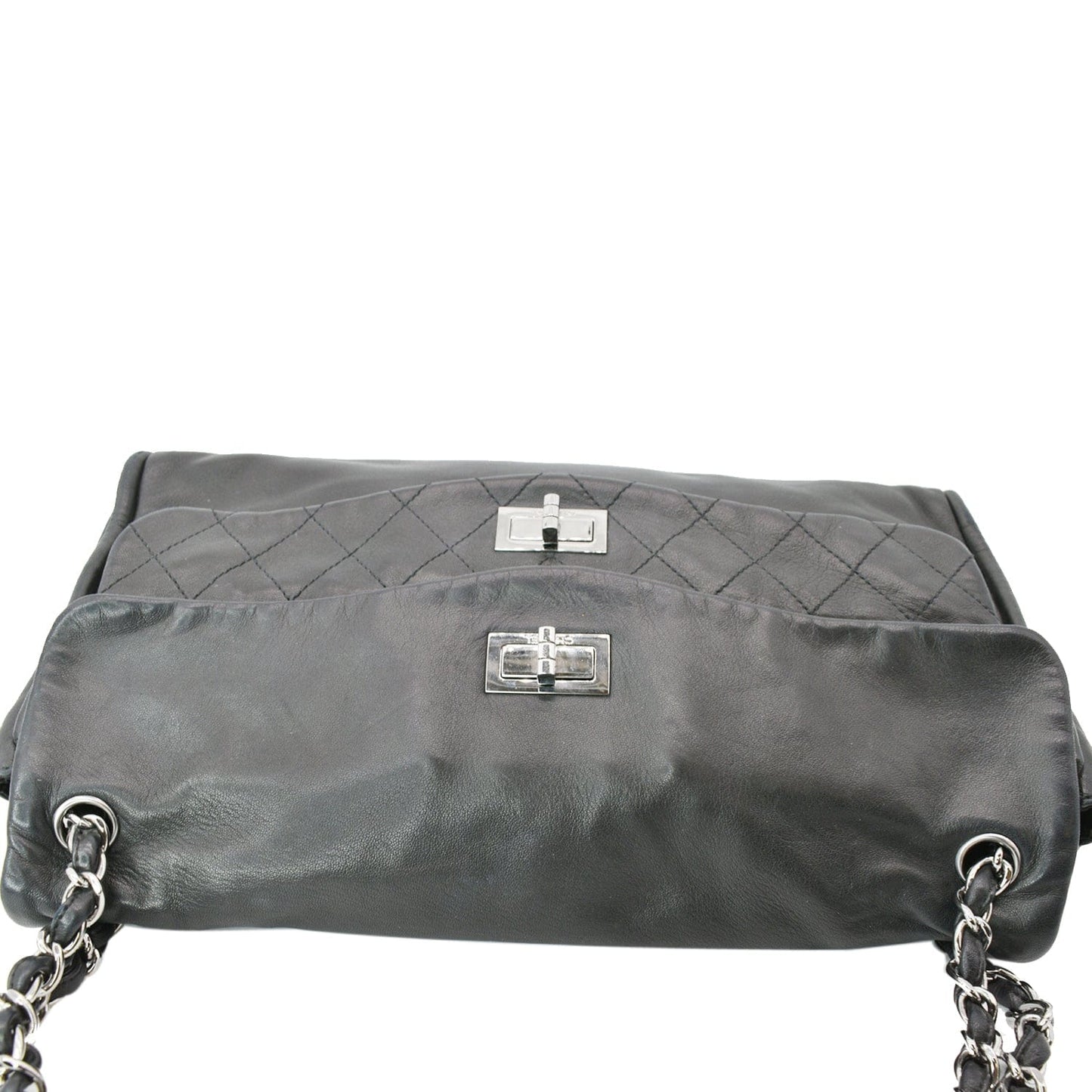 CHANEL Double Foldover Twist Closure Smooth Lambskin Tote Bag Black