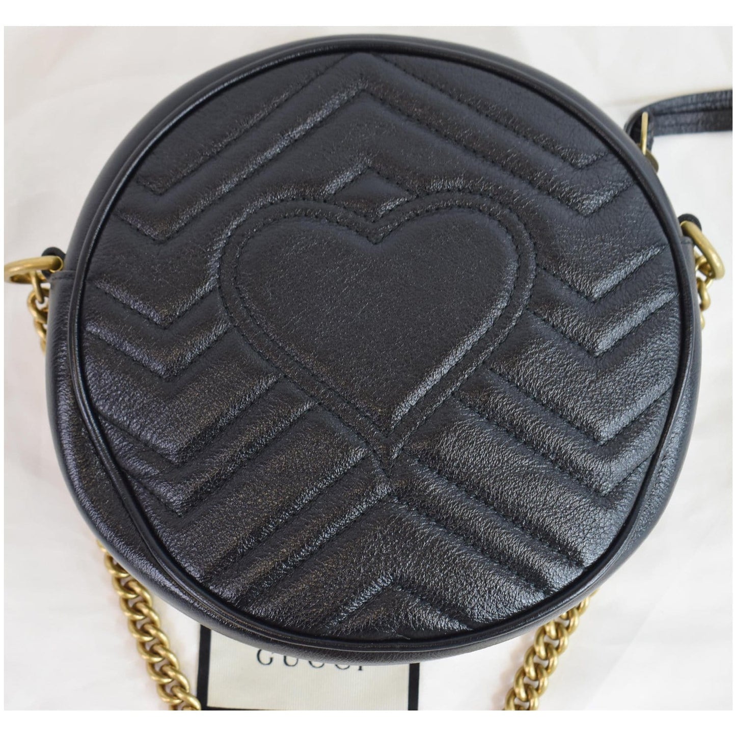 GUCCI GG Marmont Mini Round Leather Crossbody Bag Black 550154
