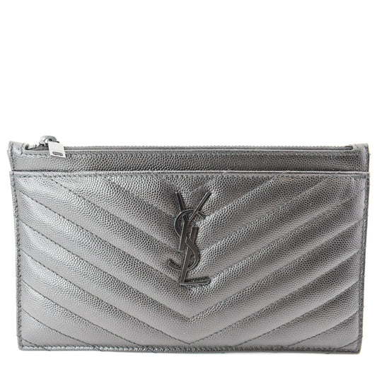 YVES SAINT LAURENT Matelasse Bill Grain De Poudre Zip Pouch Black