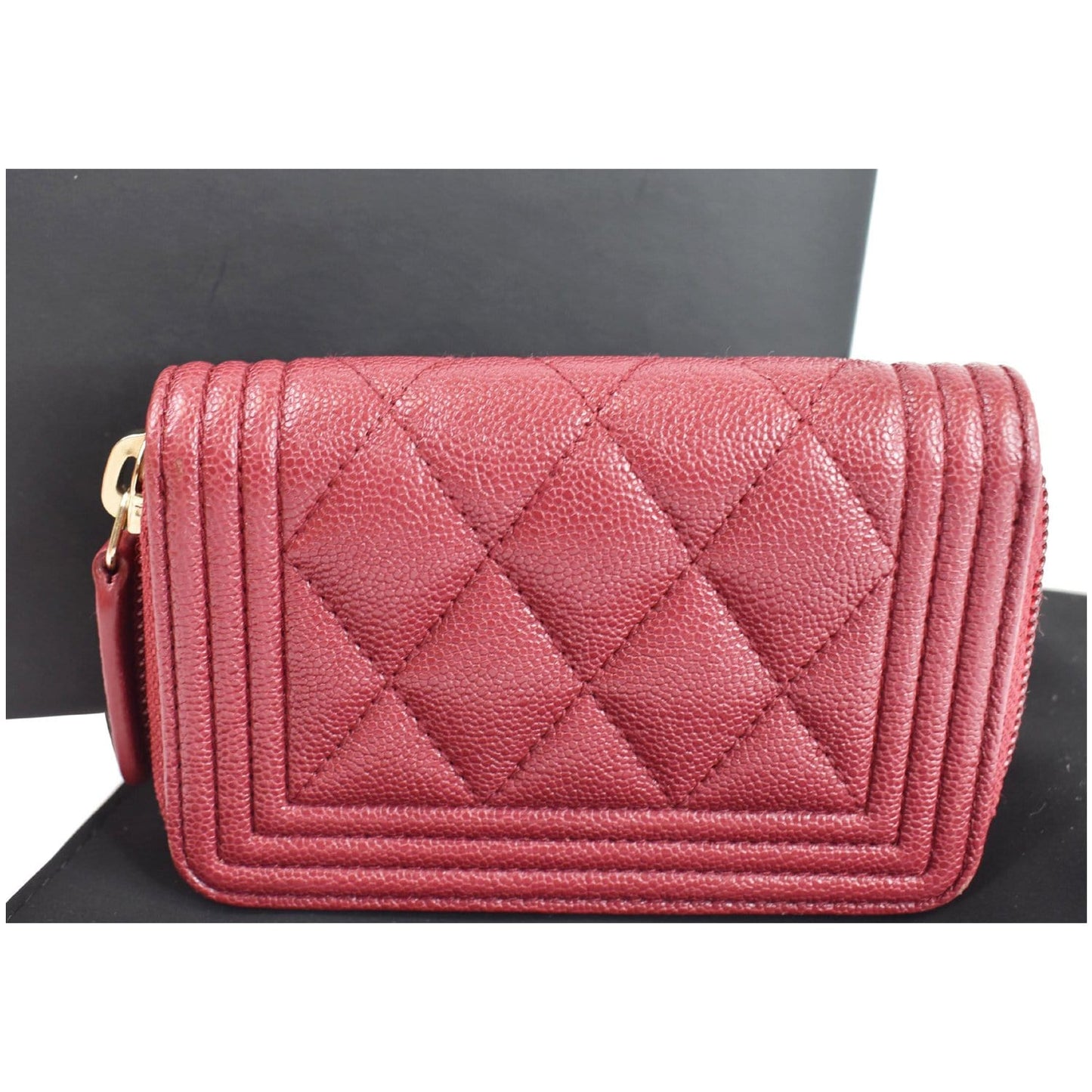 CHANEL Boy Zip Around Caviar Coin Purse Wallet Red