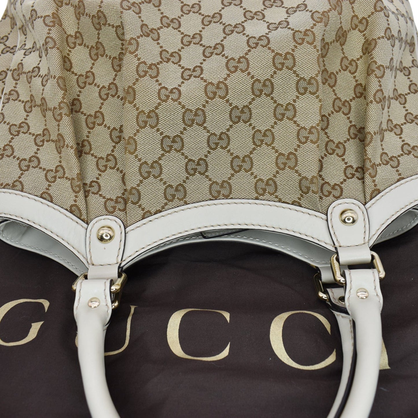 GUCCI Sukey Medium GG Canvas Tote Bag Beige 211944