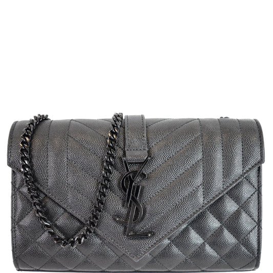 YVES SAINT LAURENT Small Envelope Matelassé Leather Shoulder Bag Black