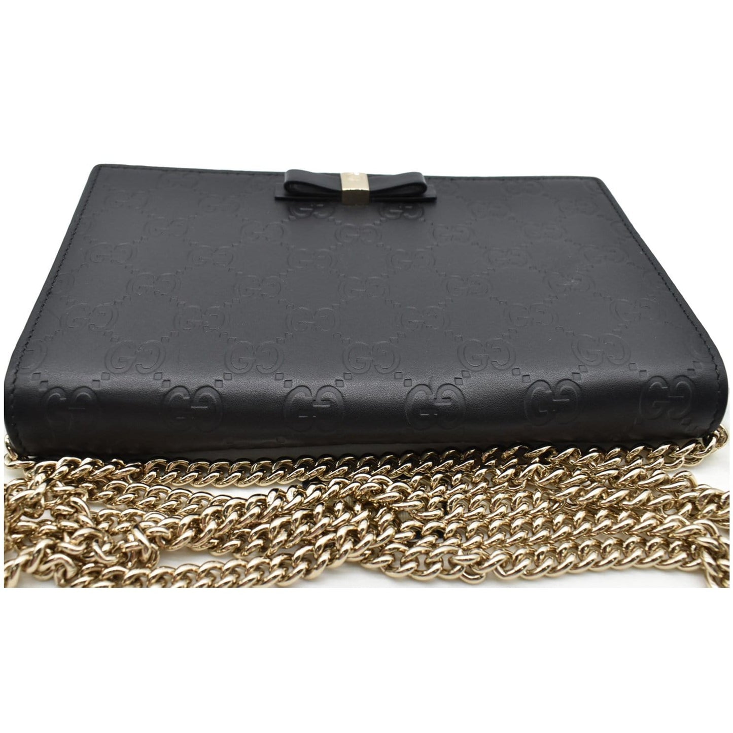GUCCI Bow Leather Chain Wallet Black 431408