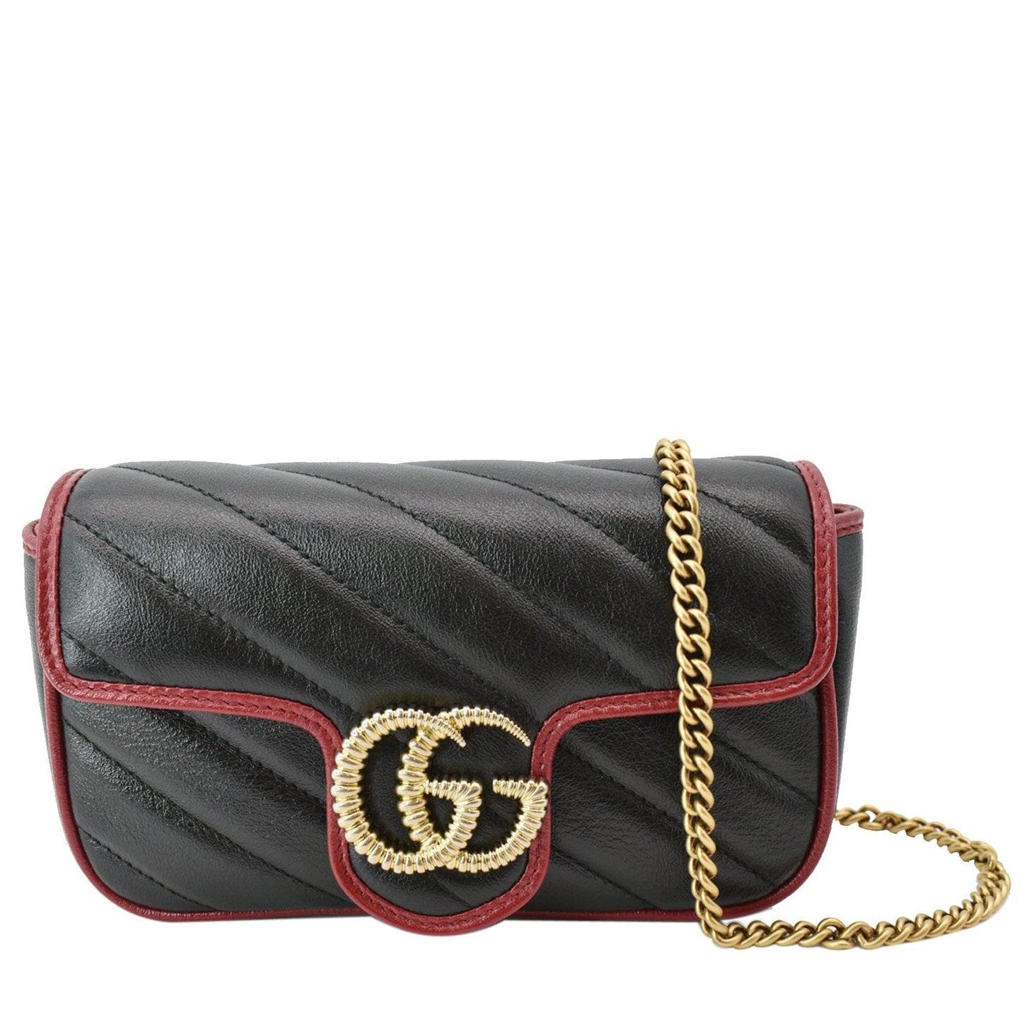GUCCI GG Marmont Mini Matelass? Leather Shoulder Crossbody Bag Black/Cerise 574969