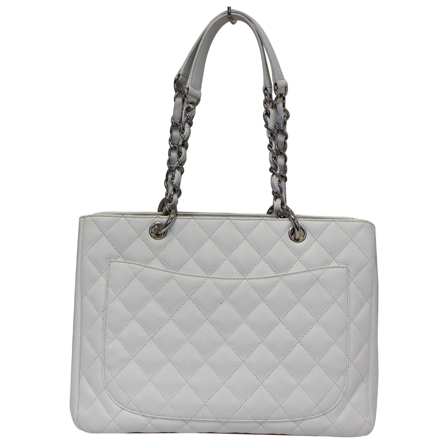 CHANEL Grand Shopping Caviar Leather Tote Bag White