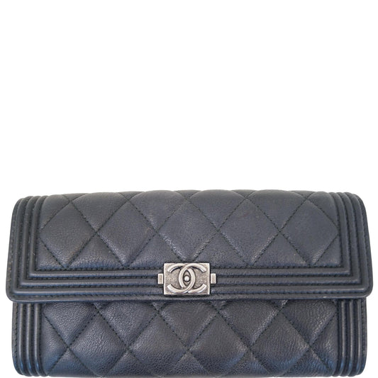 CHANEL Boy Large Flap Lambskin Leather Wallet Black - 15% OFF