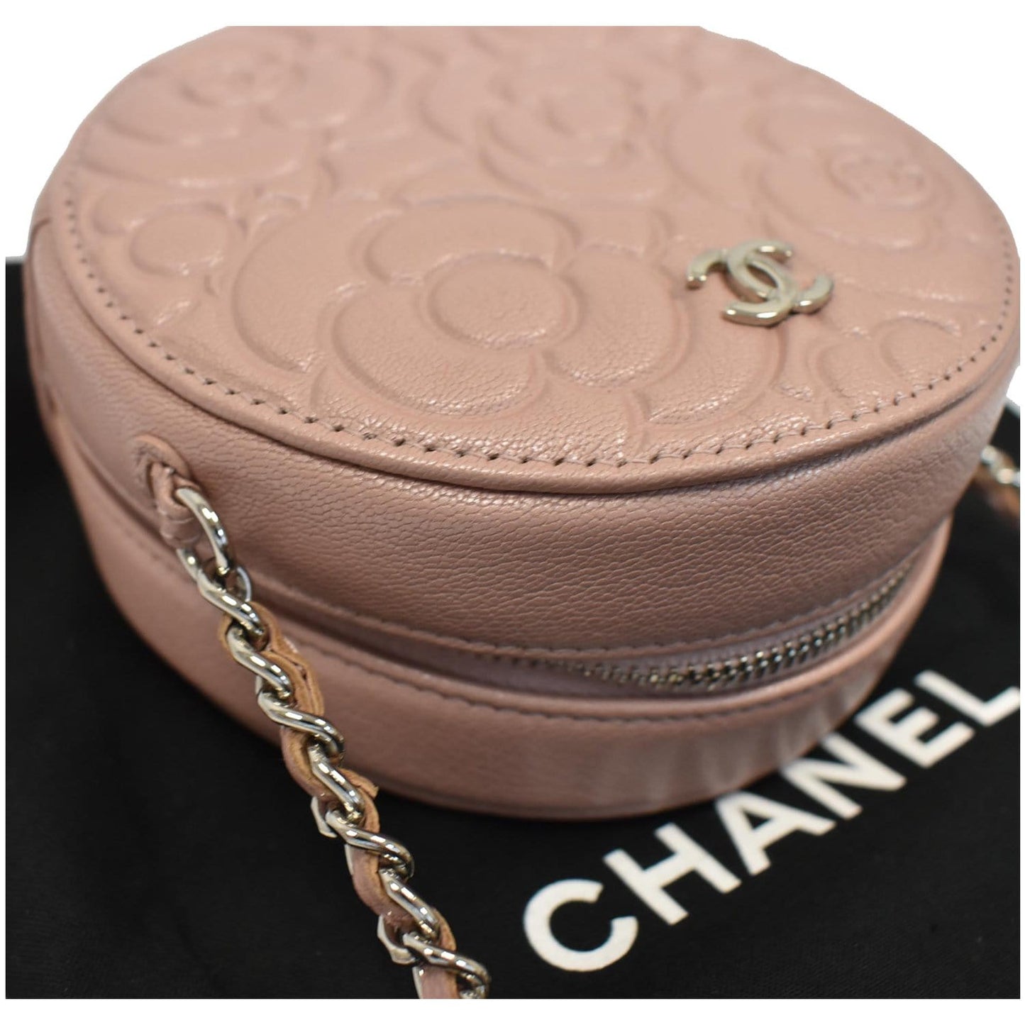 CHANEL Camellia Round Leather Crossbody Bag Light Pink