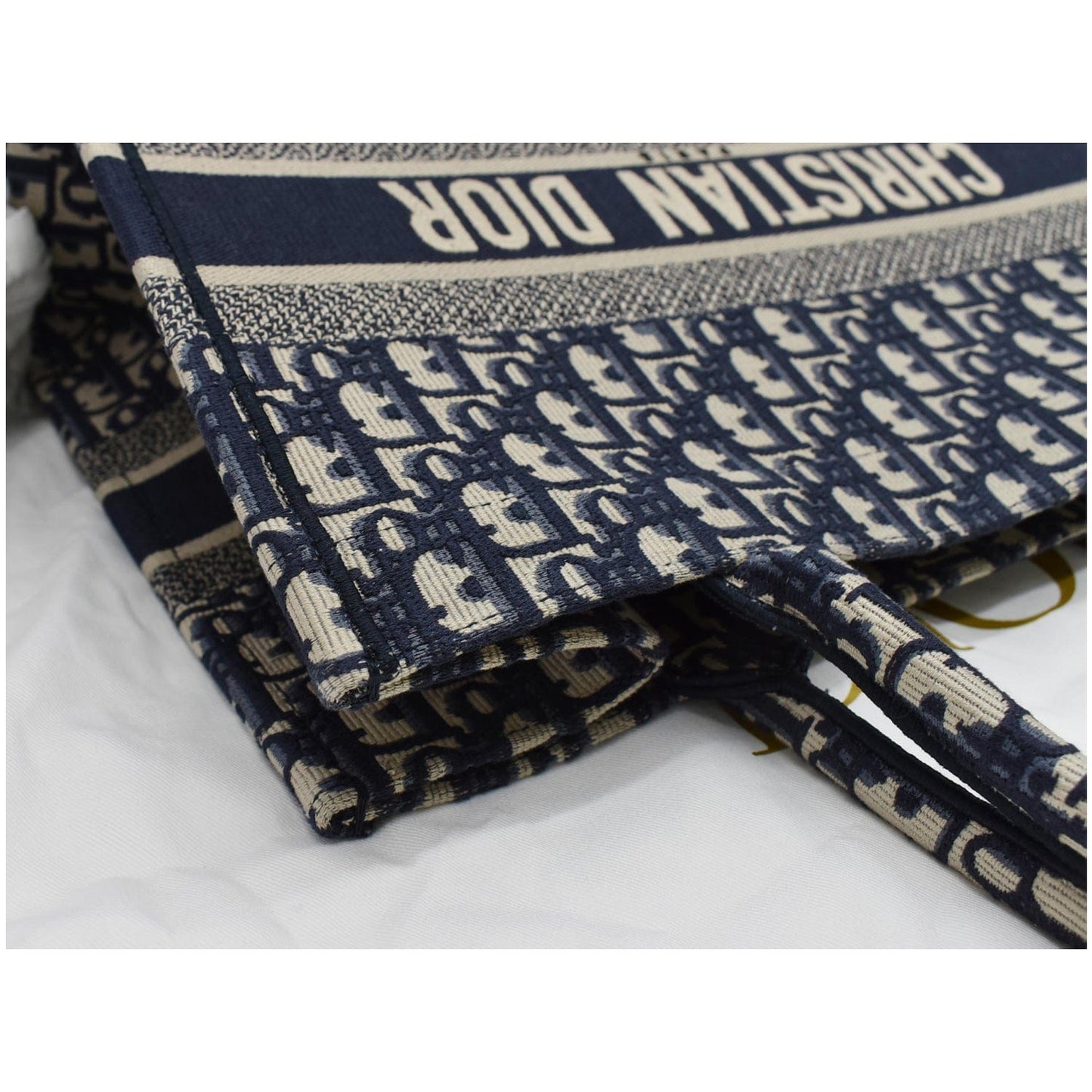 CHRISTIAN DIOR Book Medium Oblique Embroidery Tote Bag Blue