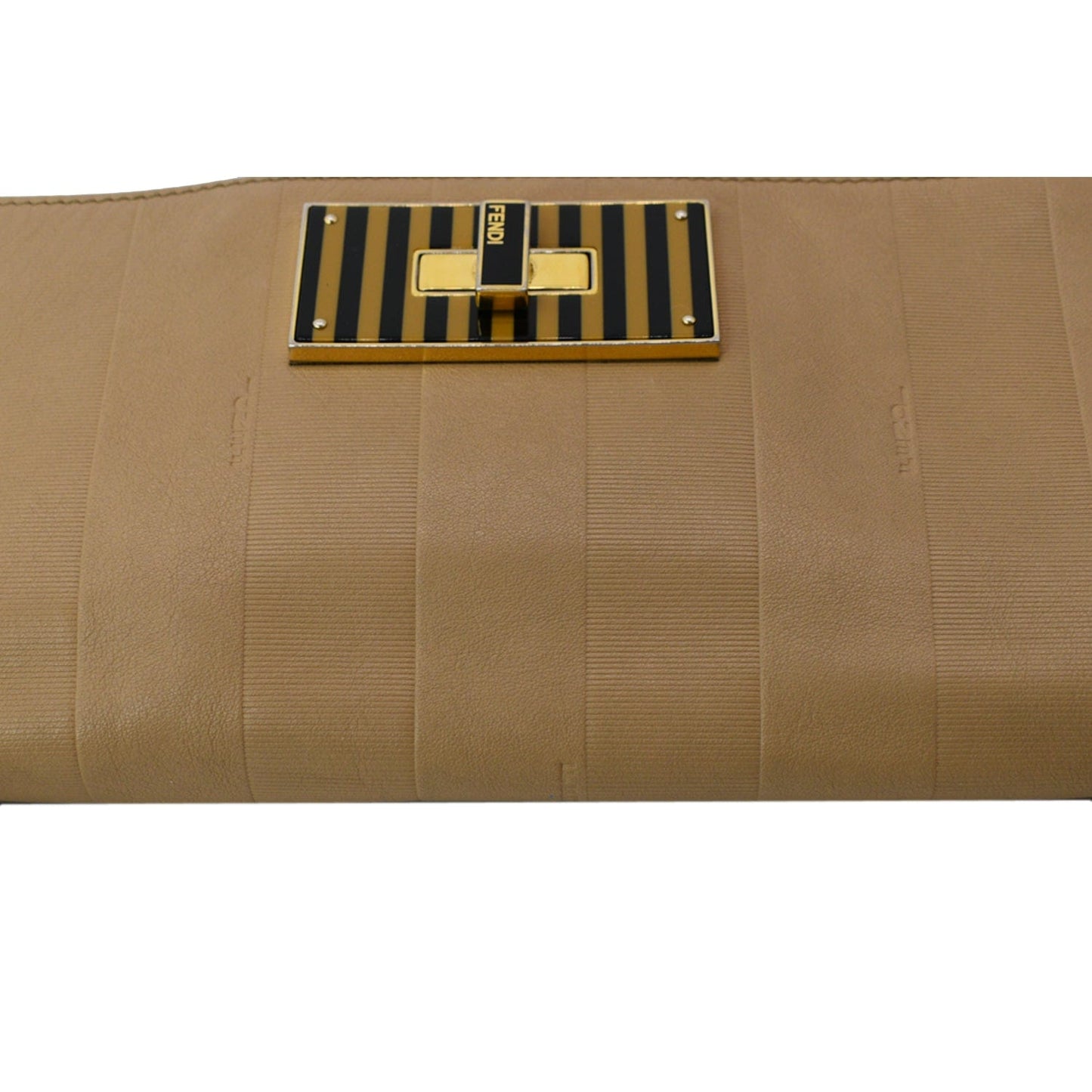 FENDI Claudia Pequin Embossed Leather Wallet Crossbody Bag Beige
