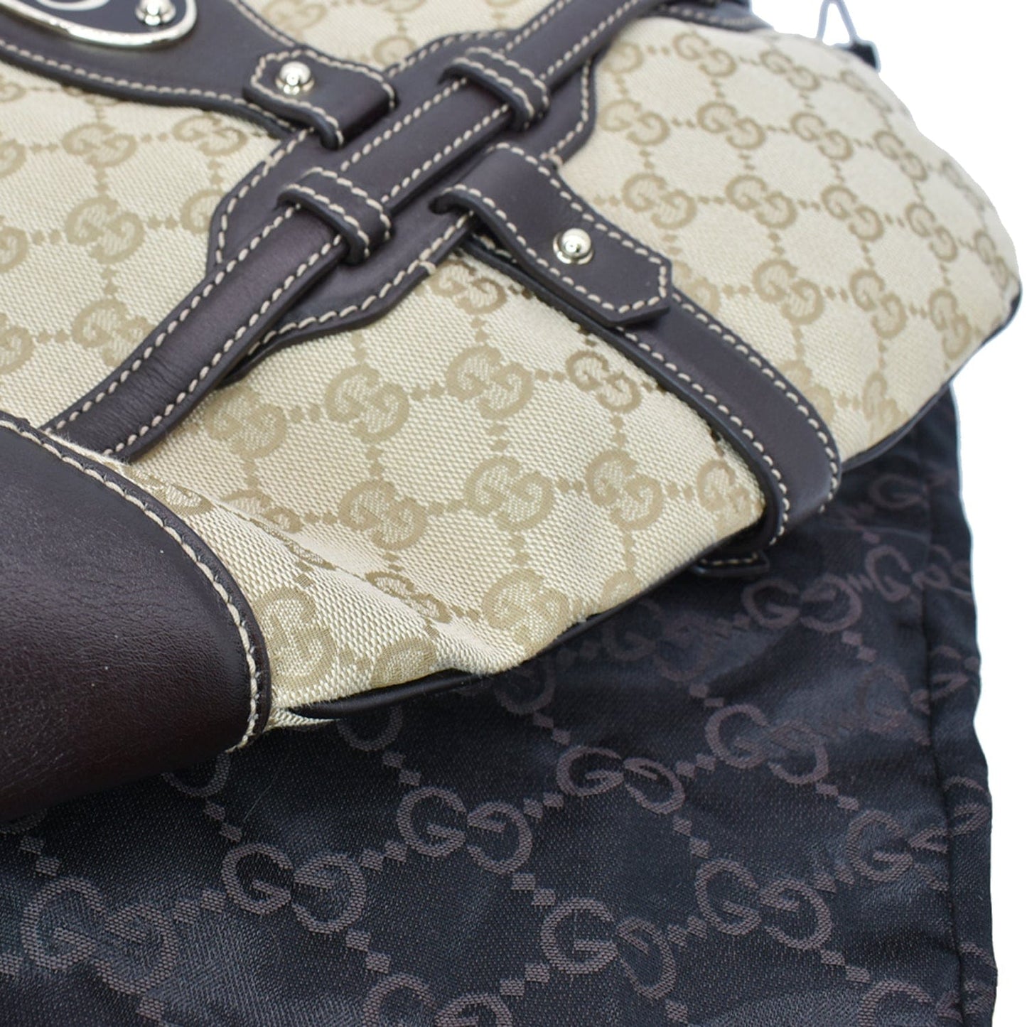 GUCCI 85th Anniversary Horsebit GG Canvas Hobo Bag Beige 163804