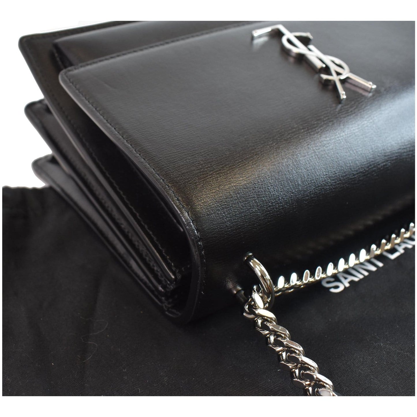 YVES SAINT LAURENT Monogram Sunset Medium Leather Shoulder Bag Black