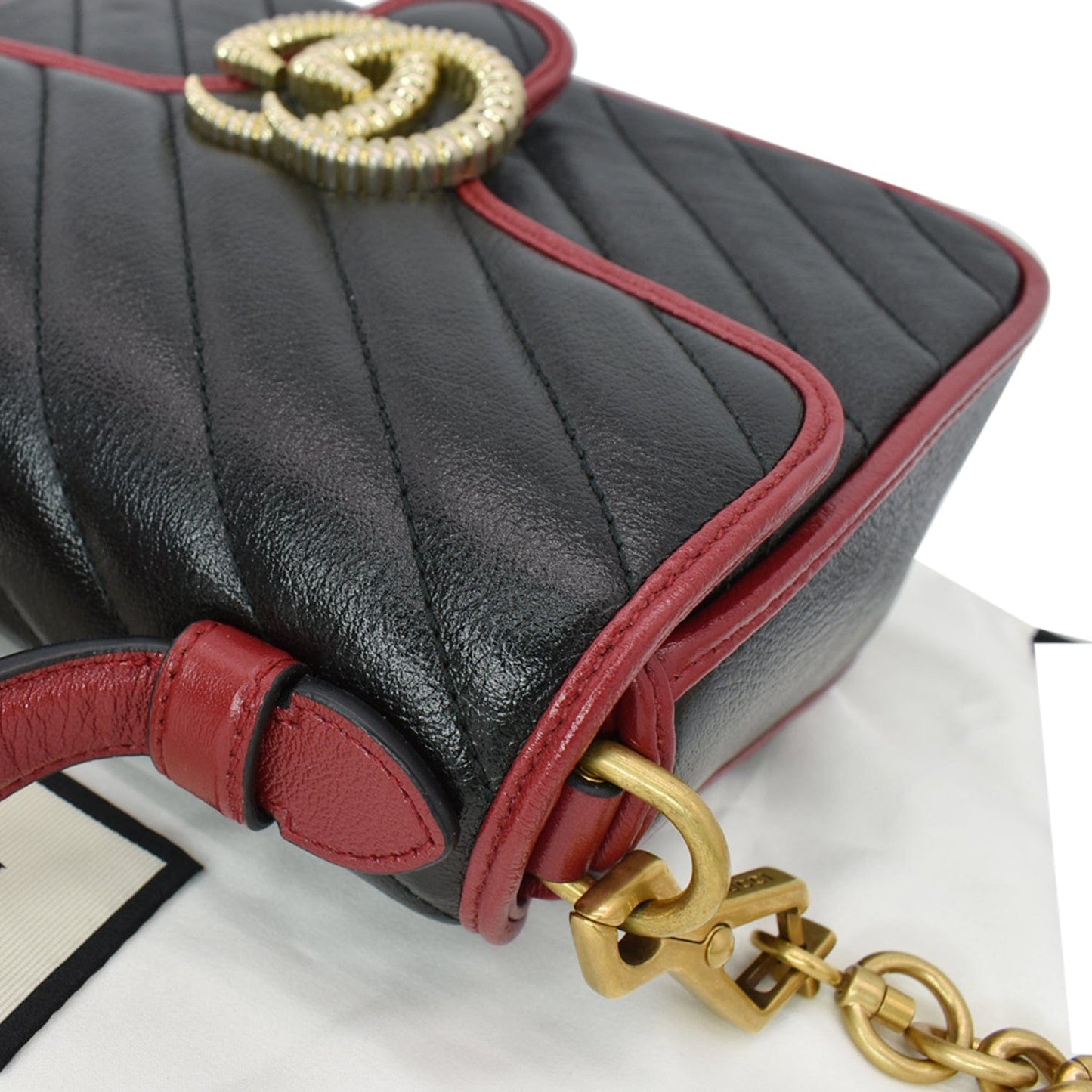 GUCCI GG Torchon Marmont Mini Top Handle Crossbody Bag 583571 Black/Cerise - Hot Deals