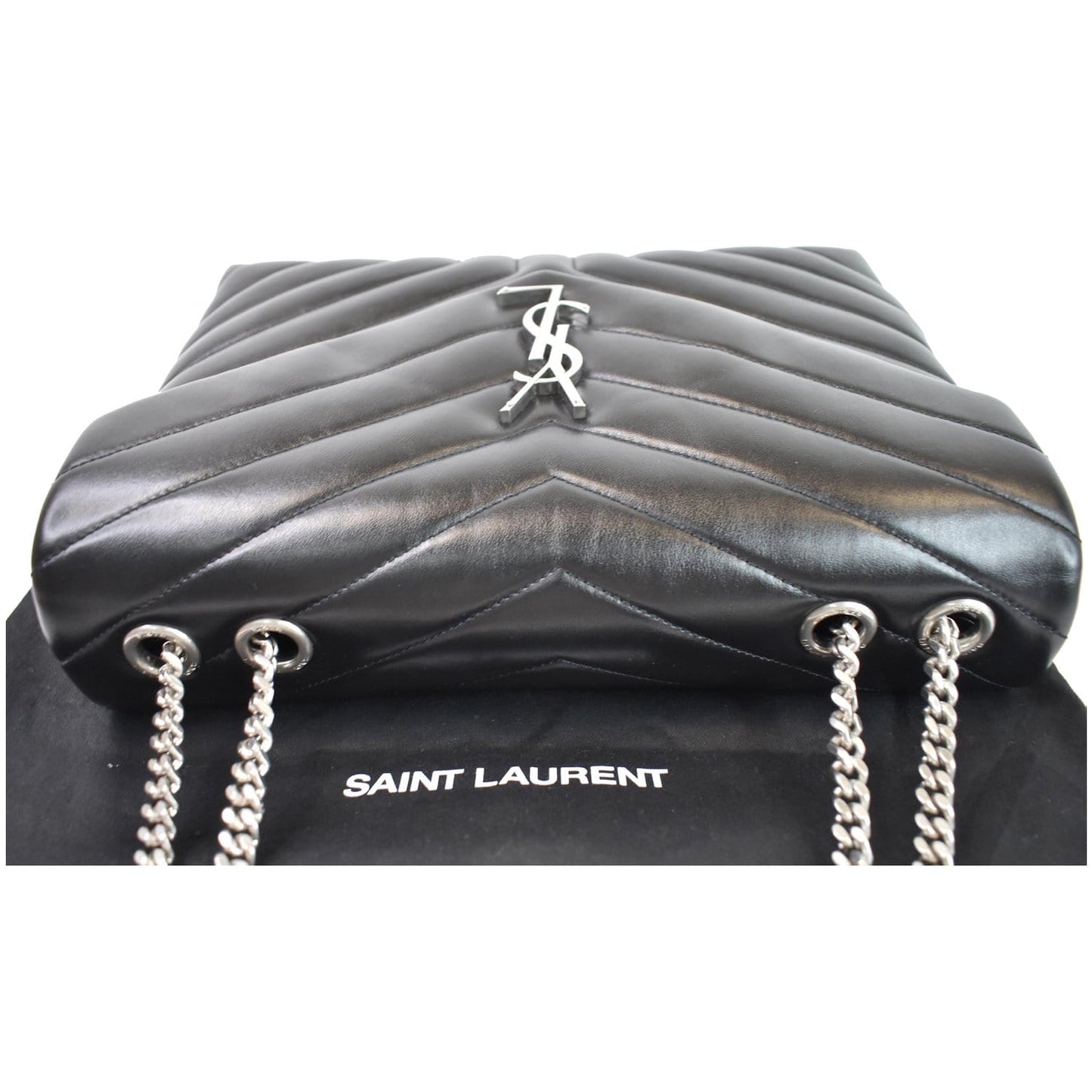 YVES SAINT LAURENT Medium Loulou Calfskin Matelasse Chain Shoulder Bag Black