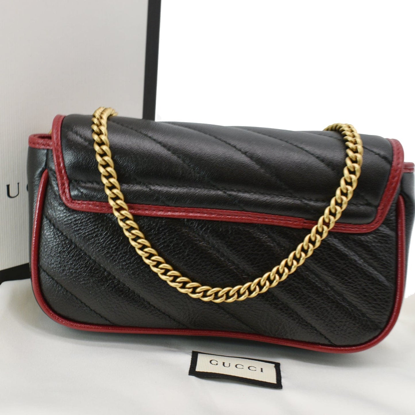 GUCCI GG Marmont Mini Matelass? Leather Shoulder Crossbody Bag Black/Cerise 574969