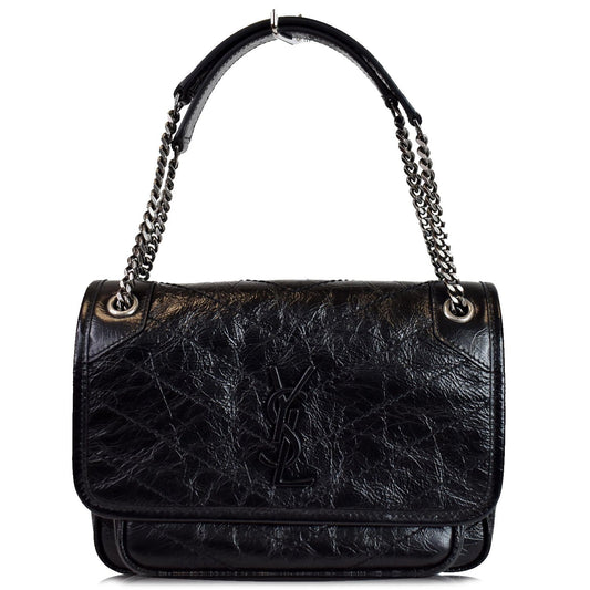 YVES SAINT LAURENT Niki Baby Crinkle Leather Crossbody Bag Black