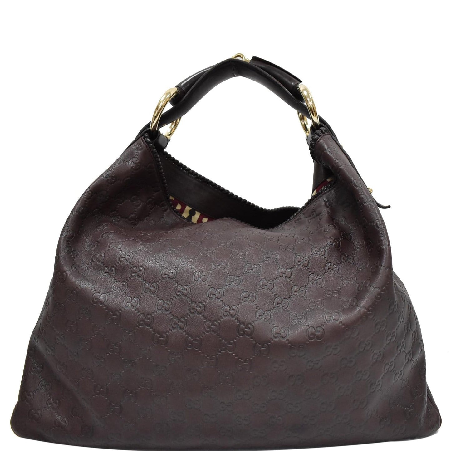 GUCCI Horsebit Large Guccissima Leather Hobo Bag Dark Brown 114900