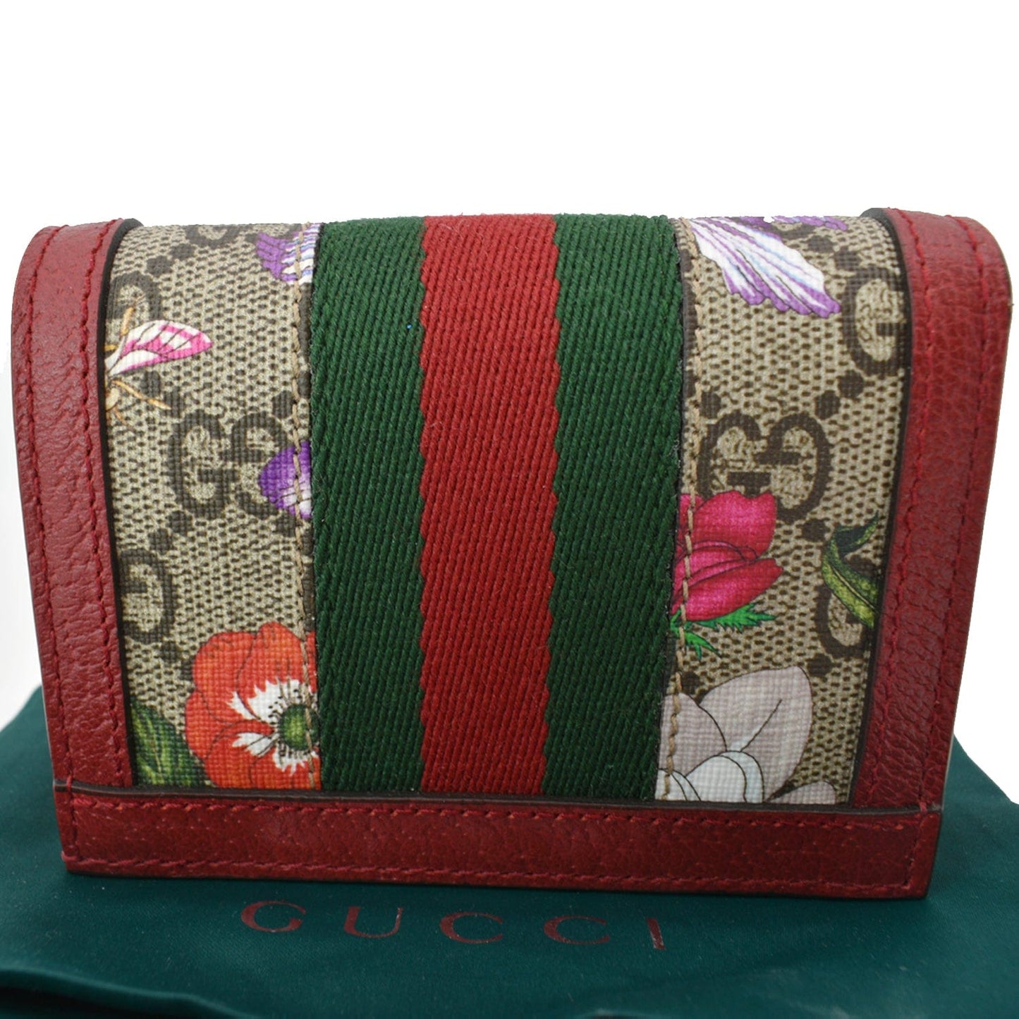 GUCCI Ophidia Flora GG Supreme Canvas Card Case Wallet Red 523155 - 10% Off