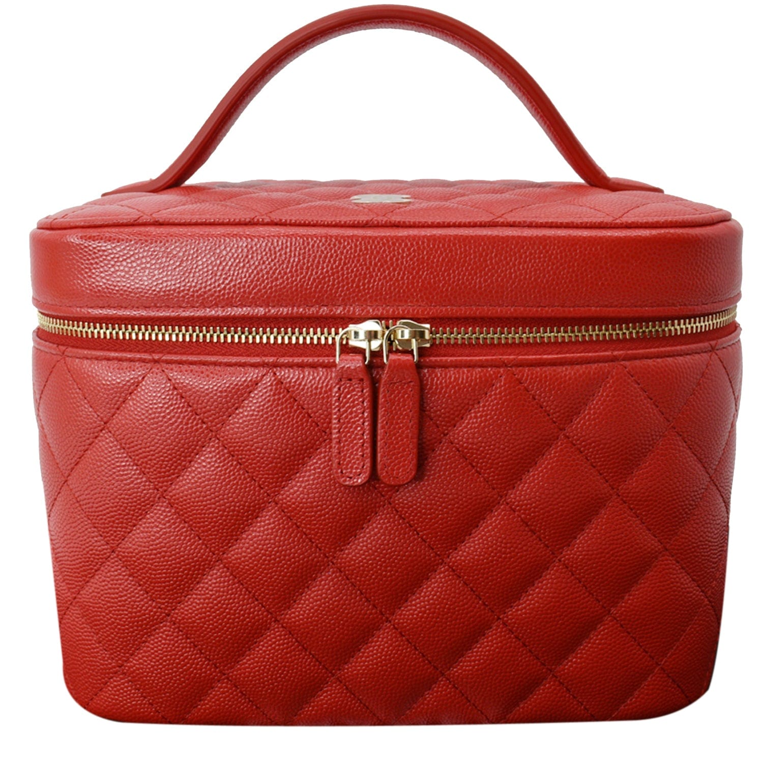 Chanel Caviar Leather Quilted Large Cosmetic Vanity Pouch Red