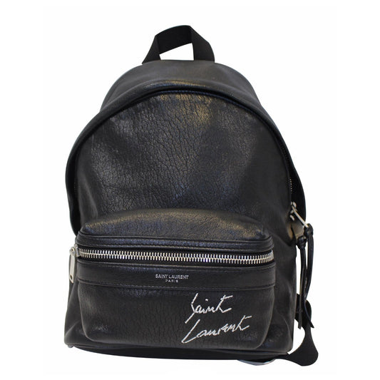 YVES SAINT LAURENT Toy City Embroidered Leather Backpack Bag Black